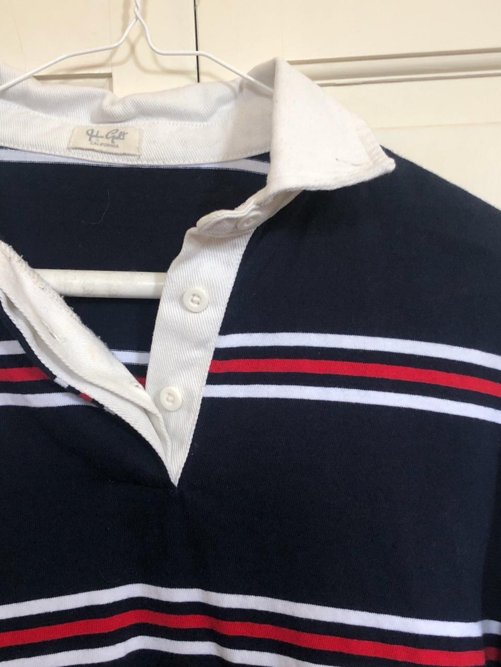 4th of July John Galt Navy Stripe Rugby Knit Sweater with White Collar - Picture 2 of 2
